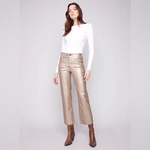 CHARLIE B NWT Metallic Wax Pants Gold 10 Cropped City Coquettegirl Minimal Chic